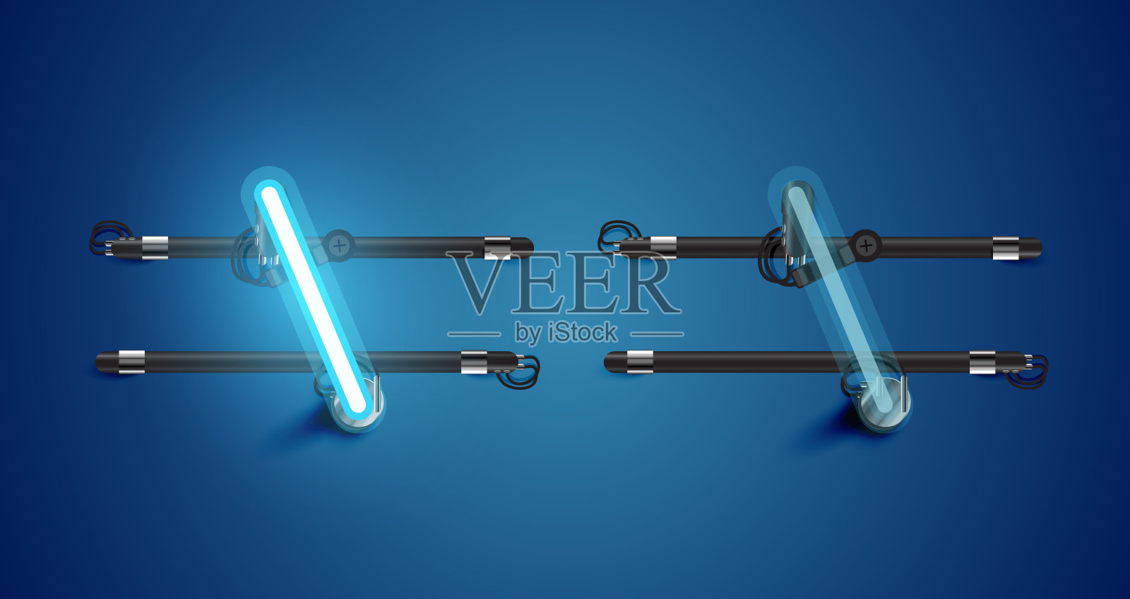 现实的发光蓝色霓虹灯字符和关插画图片素材