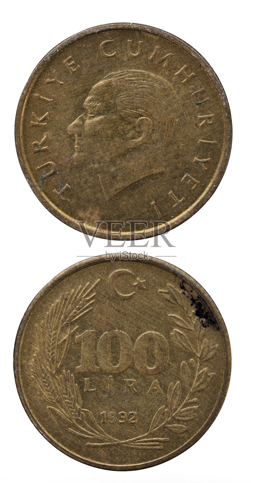 旧100土耳其里拉硬币照片摄影图片