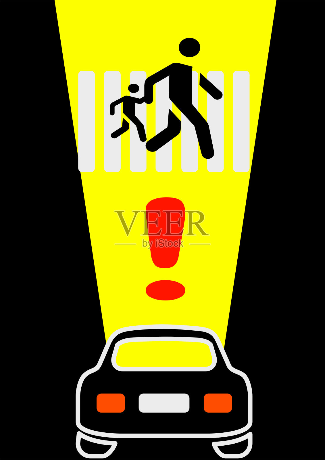 晚上在汽车前灯的灯光下过马路。插画图片素材