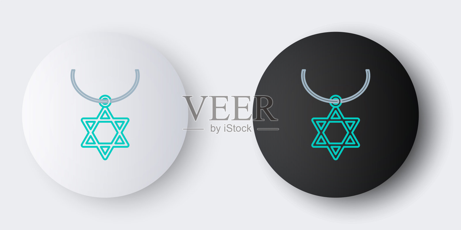 线星的大卫项链链上图标孤立在灰色背景。犹太宗教的象征。以色列的象征。珠宝和配件。色彩斑斓的轮廓的概念。向量插画图片素材