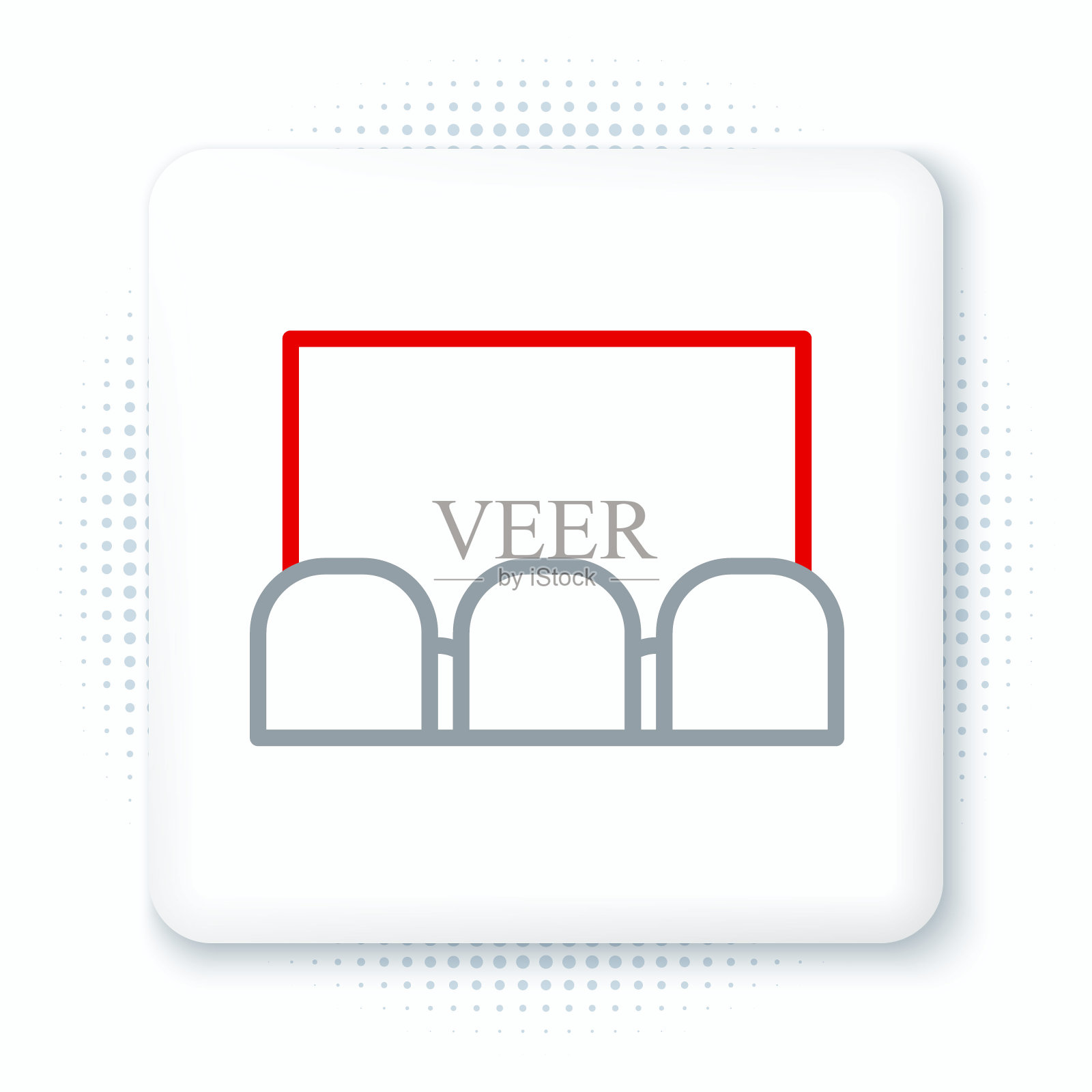 Line电影院礼堂，屏幕和座位图标孤立在白色背景上。色彩斑斓的轮廓的概念。向量插画图片素材