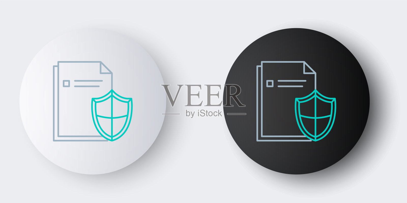 行文档保护概念图标隔离在灰色背景上。保密信息和隐私理念，安全、守护、盾牌。彩色轮廓概念。向量图标素材