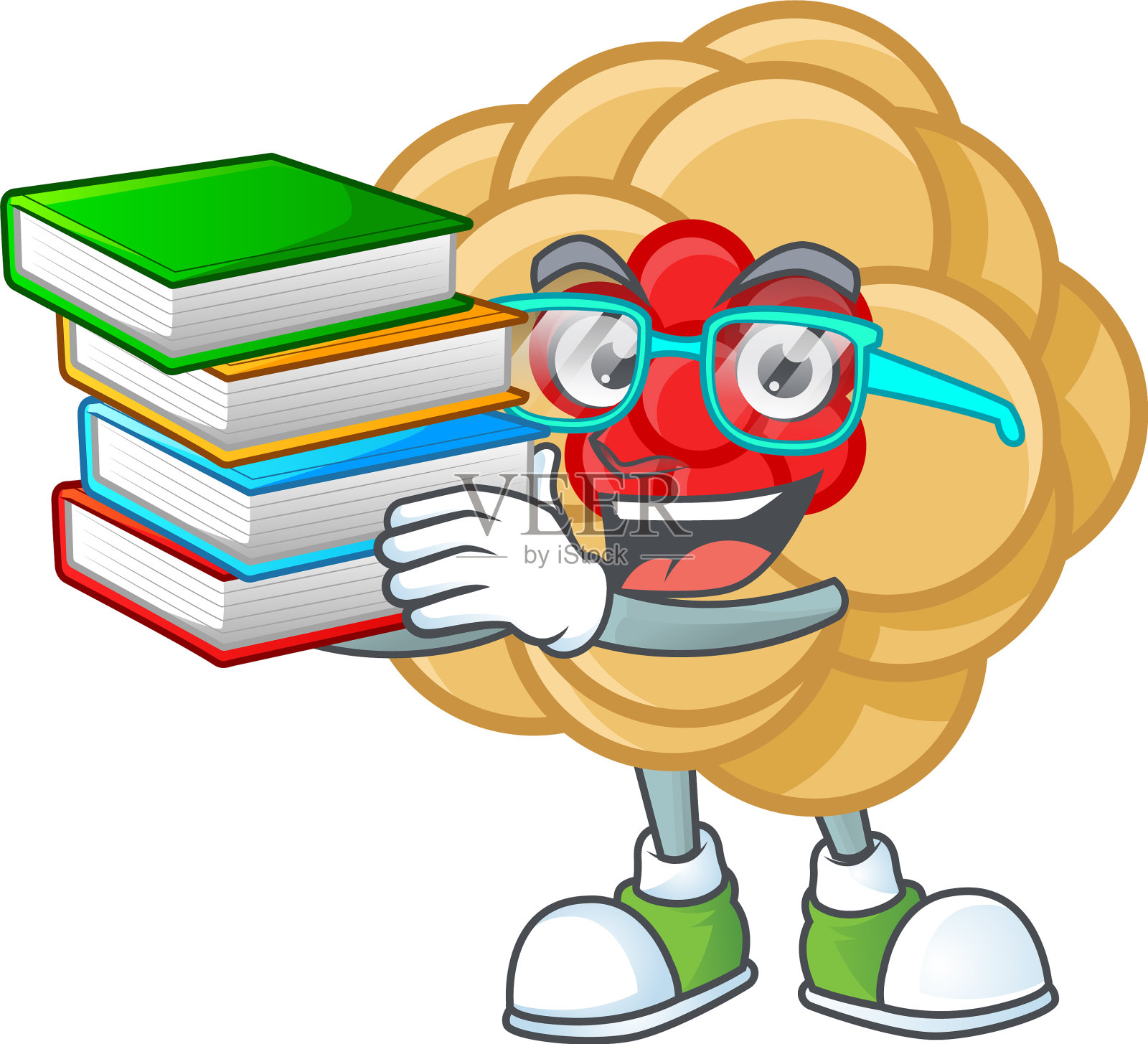 酷而聪明的学生中国花与书插画图片素材