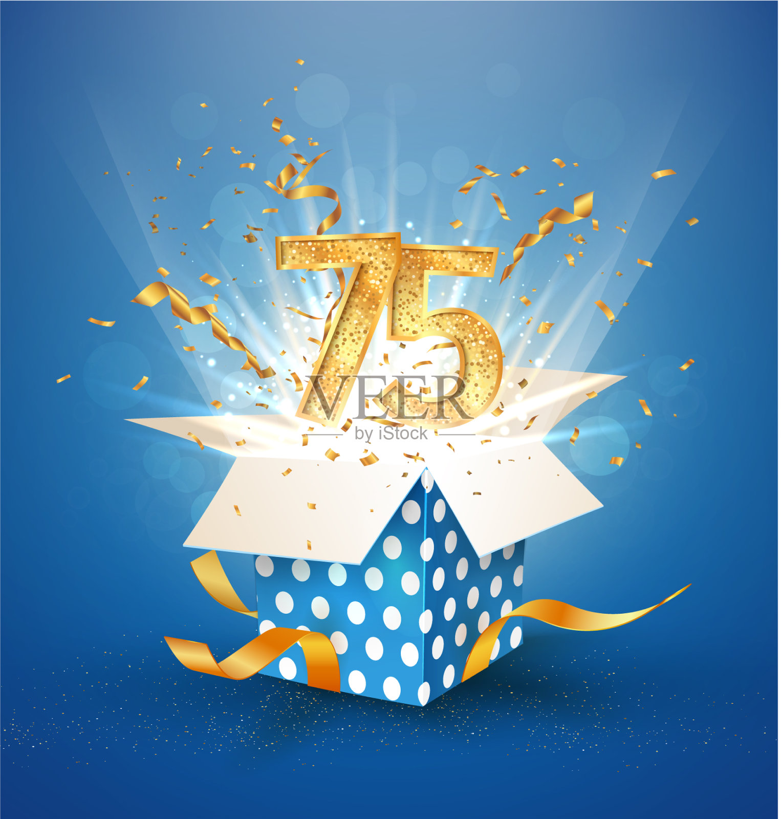 75周年纪念和打开礼盒插画图片素材