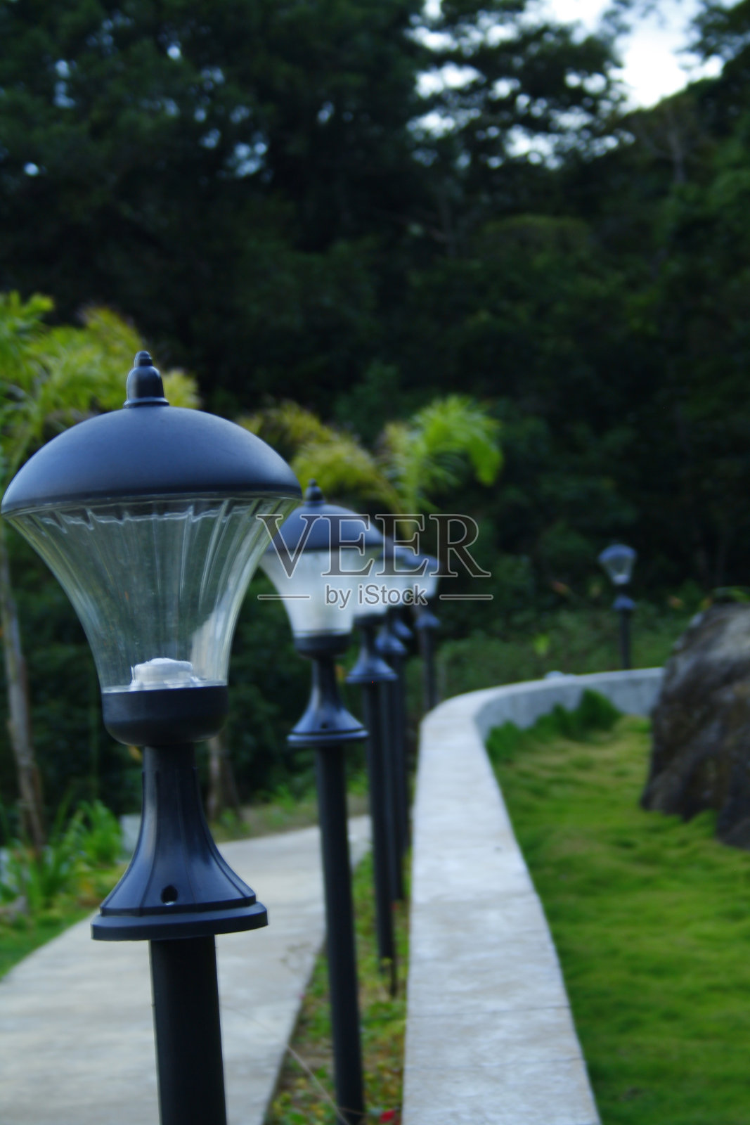 通往丛林小径的路灯照片摄影图片