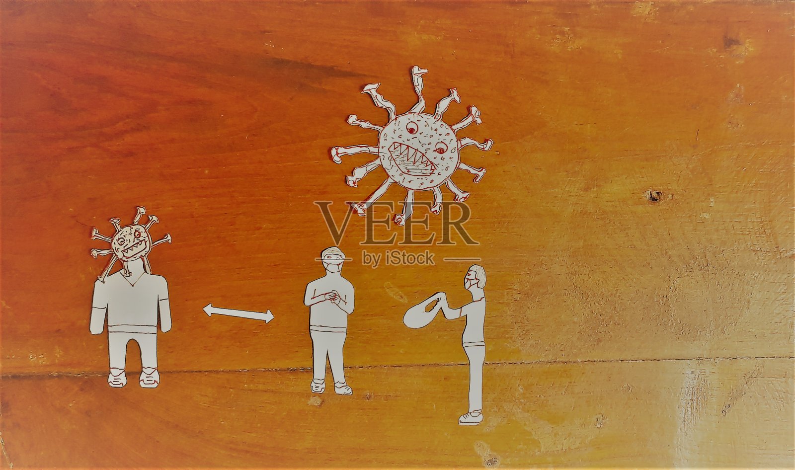 社交距离，人们保持距离以避免感染和疾病，佩戴医用外科防护口罩以预防Covid-19病毒。冠状病毒。医疗保健库存图像照片摄影图片