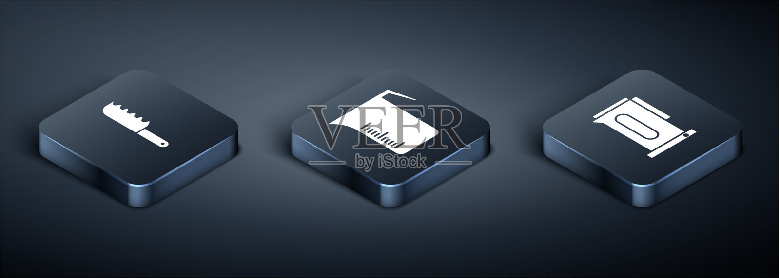 设置等距面包刀壶有把手和图标素材