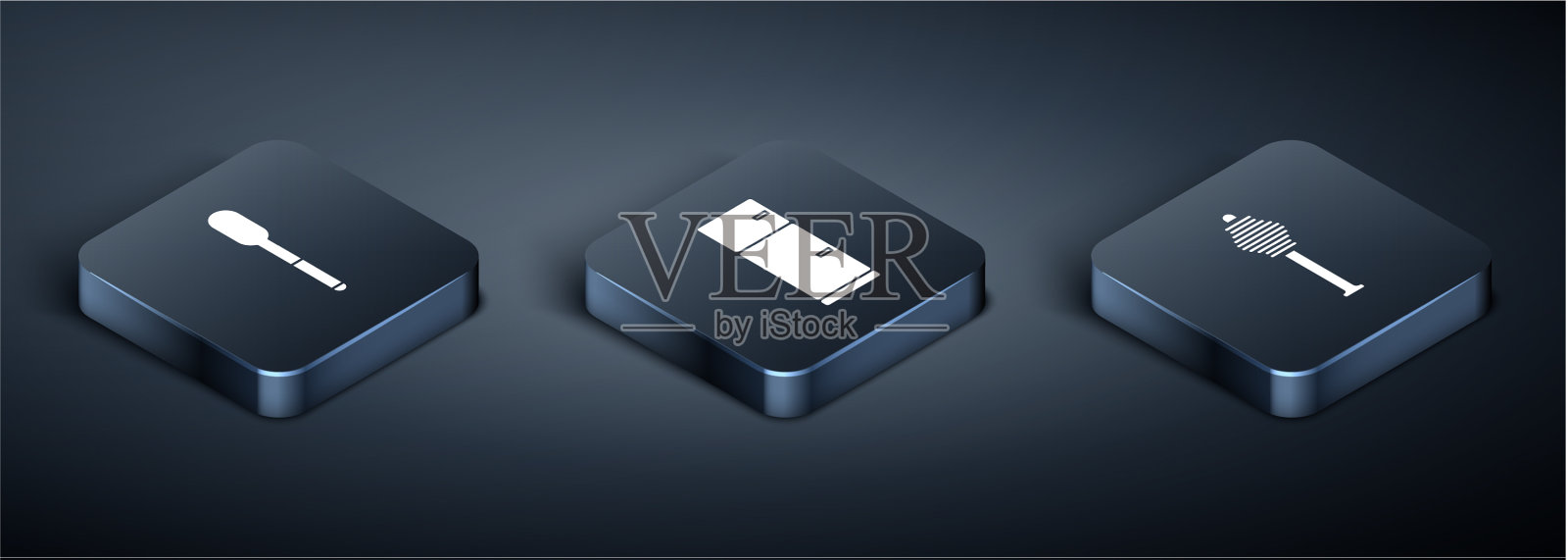 设置等距勺子蜂蜜勺棒和图标素材