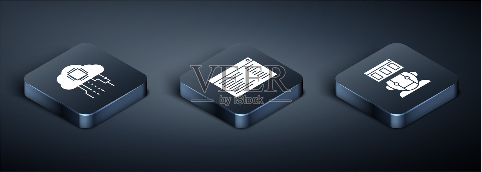 设置等距互联网事物机器人和图标素材