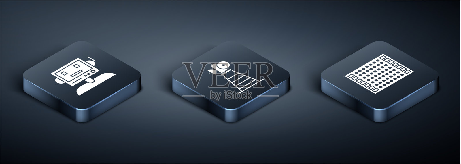 设置等距机器人印刷电路板PCB和图标素材