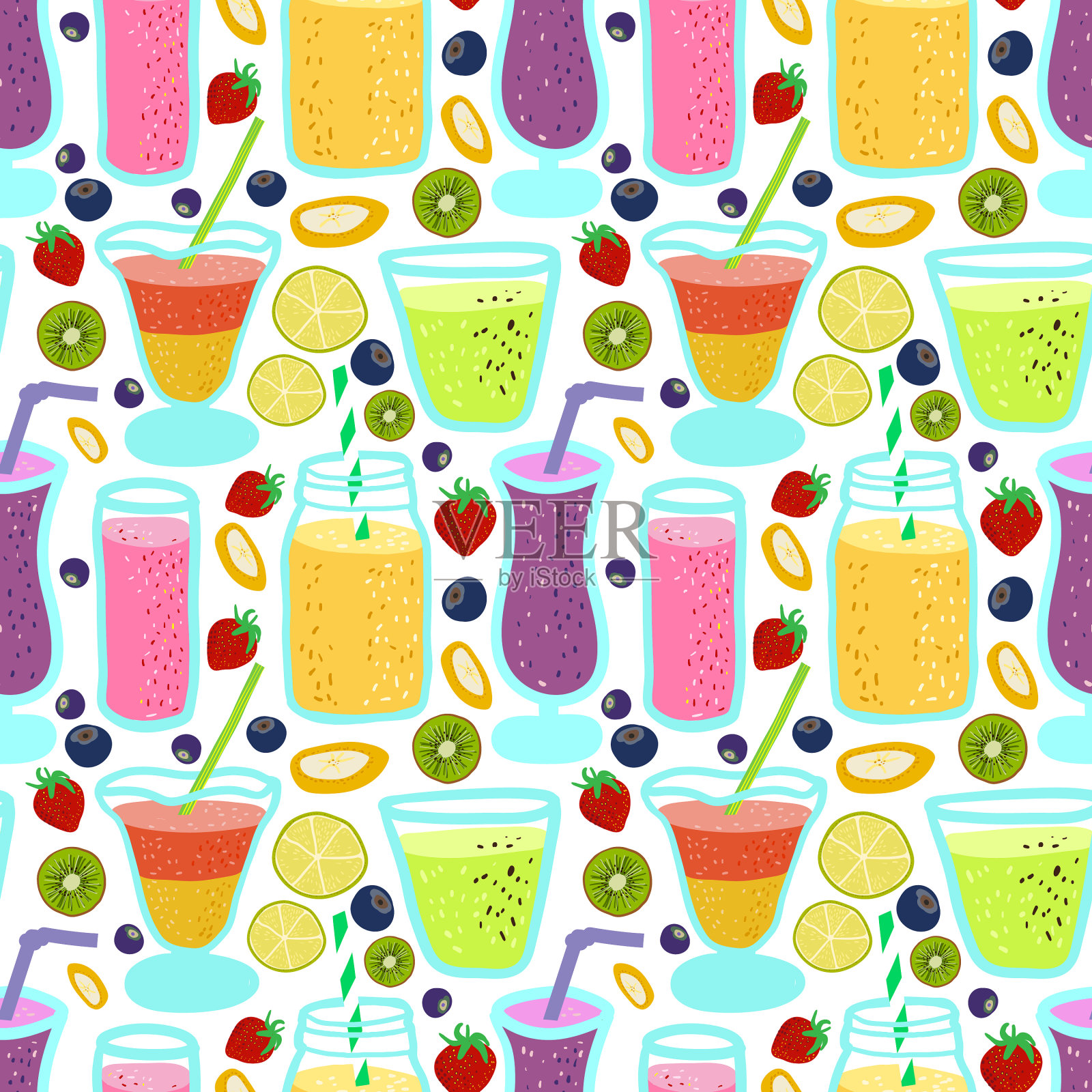 无缝模式与鸡尾酒插画图片素材