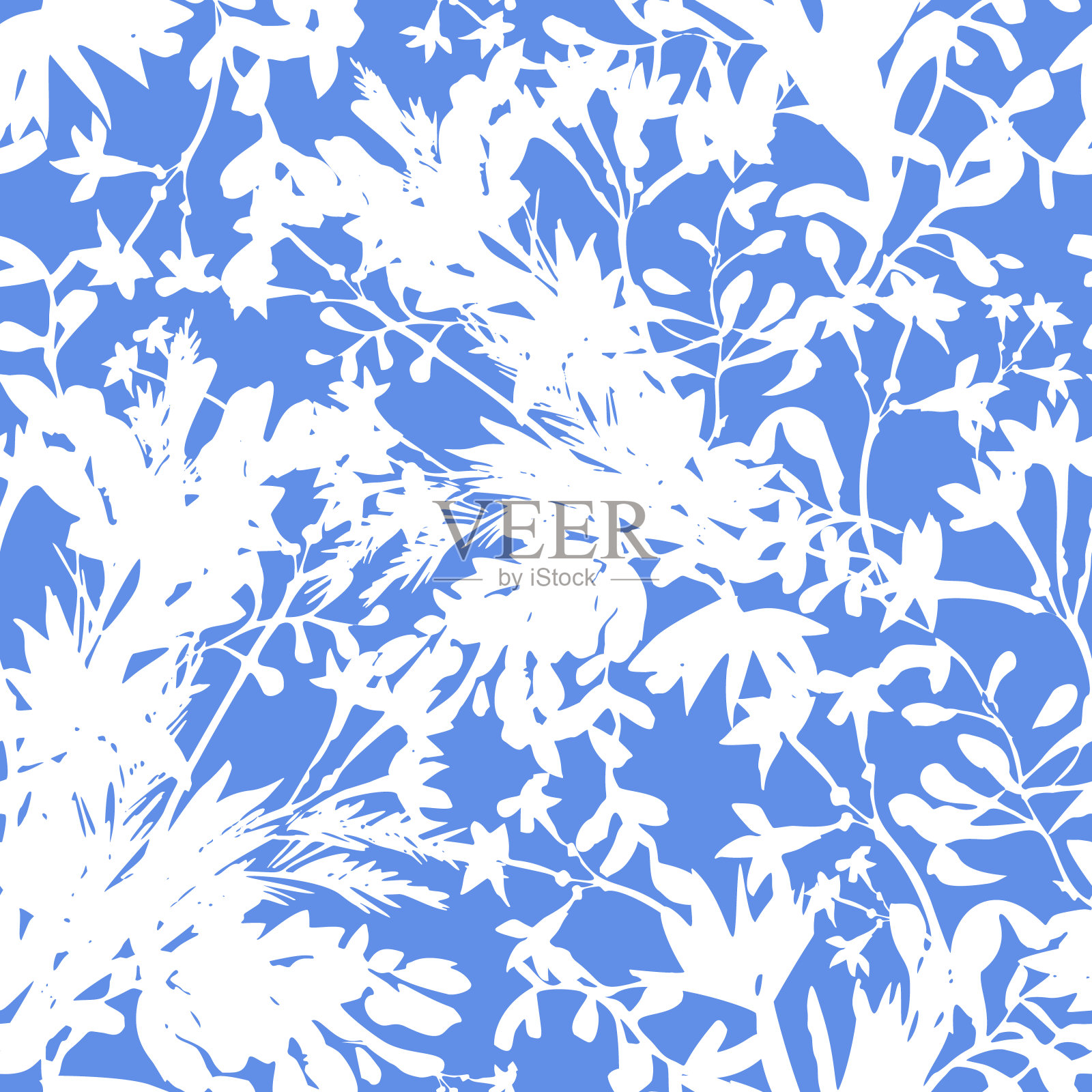 野花无缝图案。夏季花卉背景由草本植物、茎、叶和植物的剪影构成。夏天植物点缀。时装设计插画图片素材