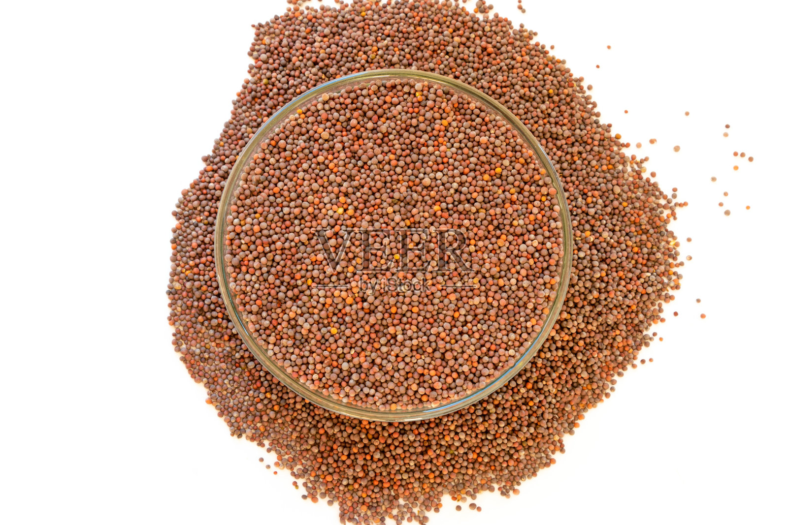 雷籽(全雷)，芥菜籽在碗中孤立，白色照片摄影图片