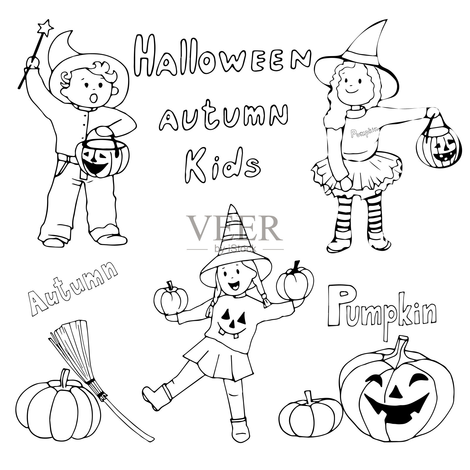 万圣节秋天的孩子们设计元素图片