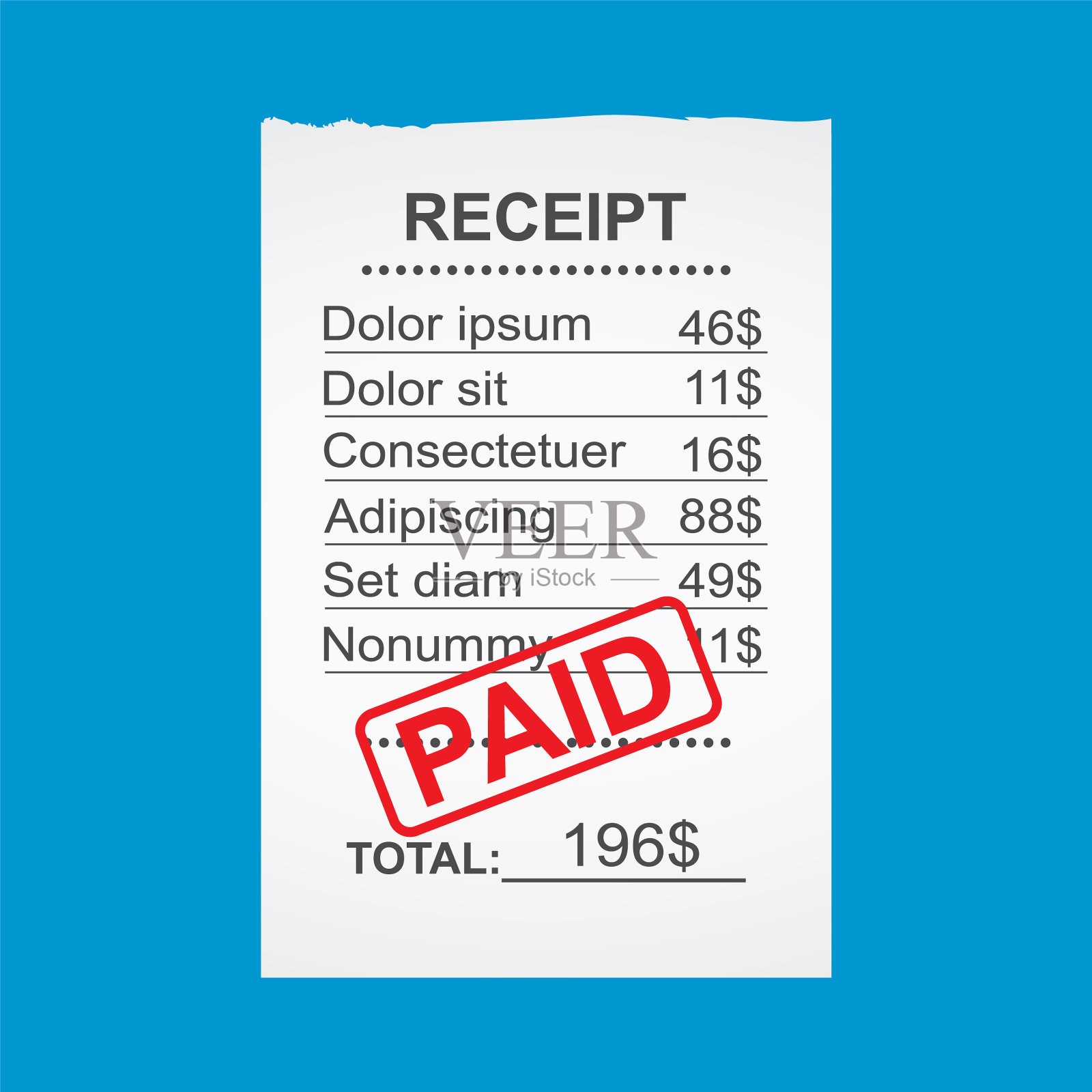 空白收据，蓝色背景插画图片素材