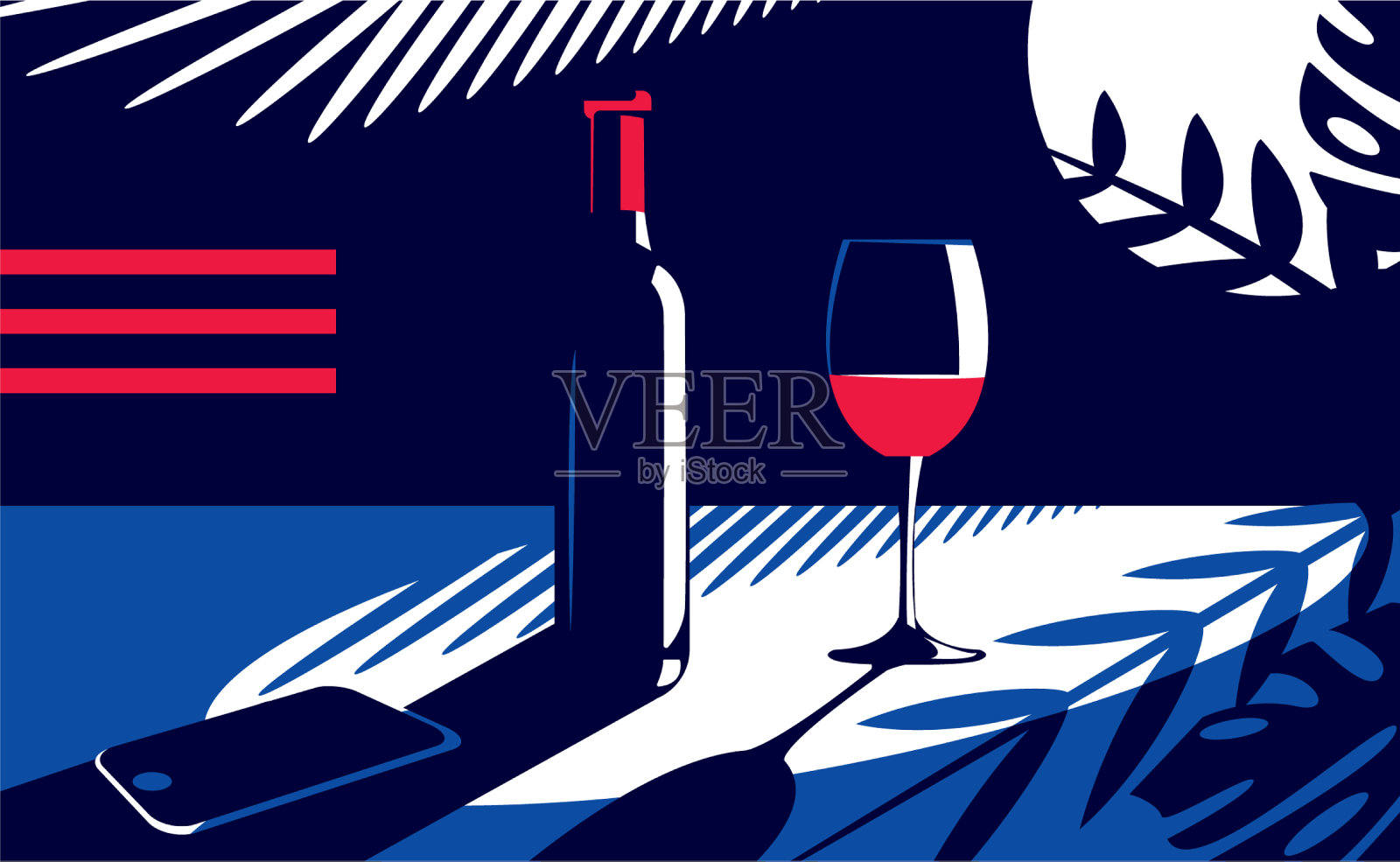 一瓶和一杯红酒插画图片素材