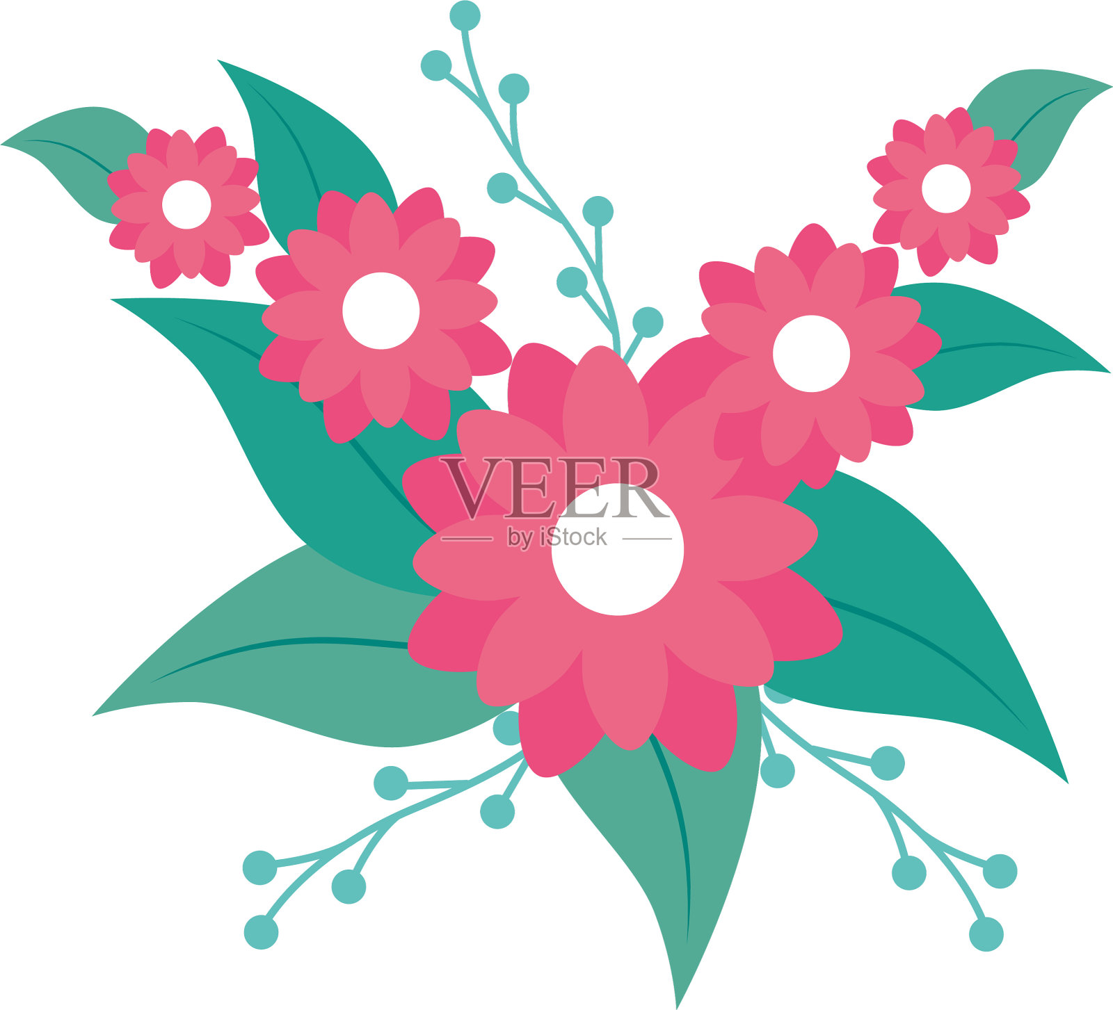 可爱的花朵，粉红色的叶子设计元素图片