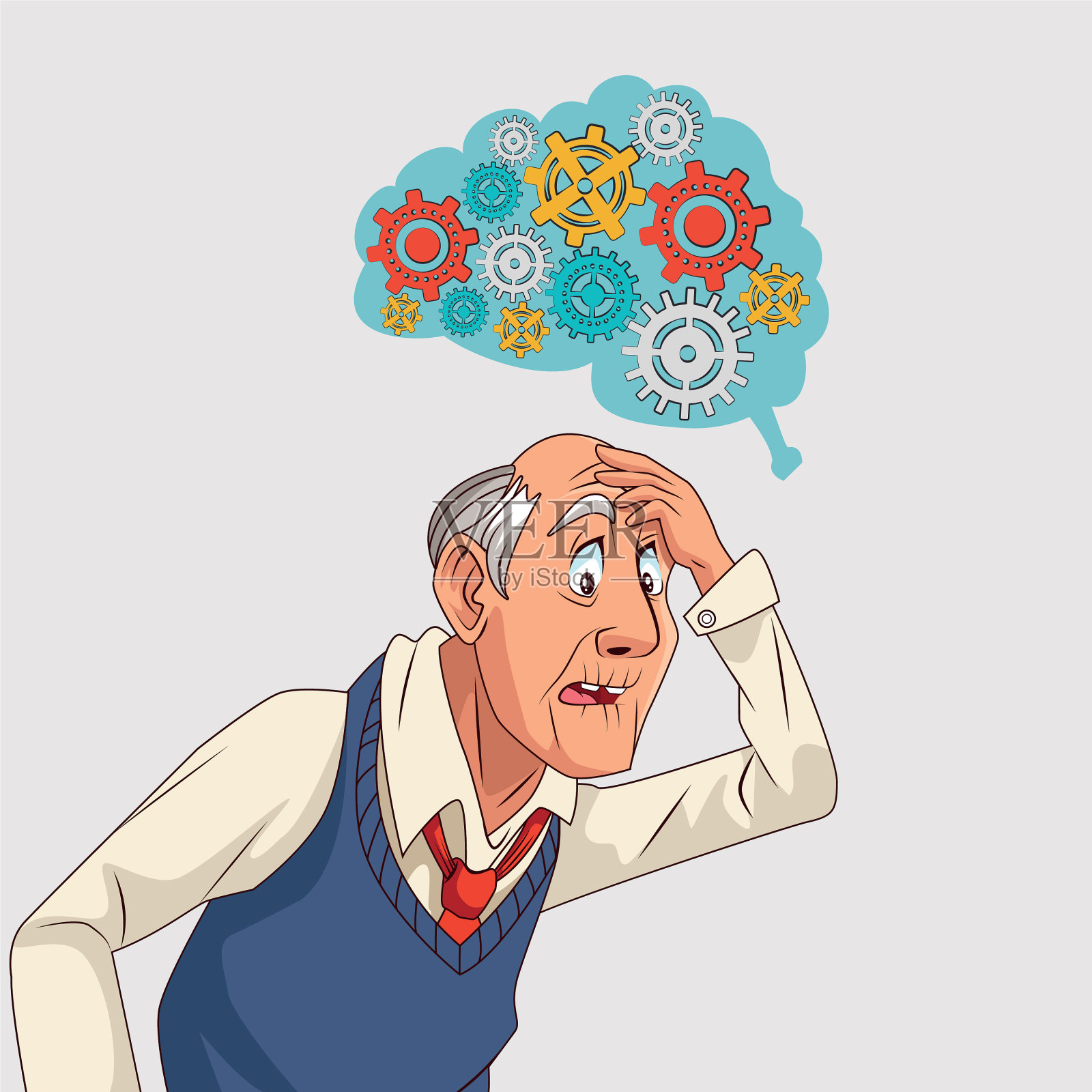 老年痴呆症患者齿轮插画图片素材