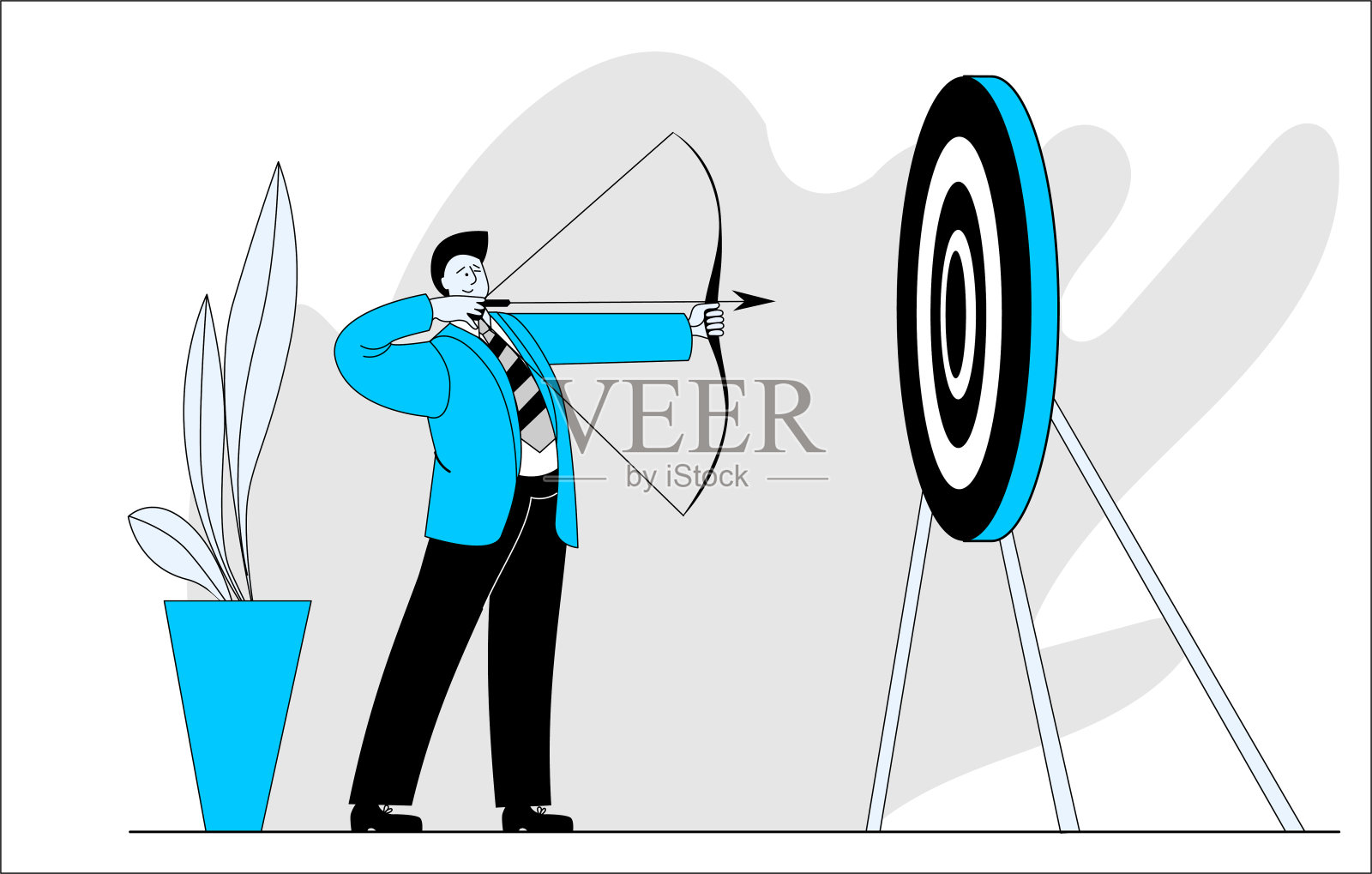 一个拿着弓箭的商人选择了一个目标。插画图片素材