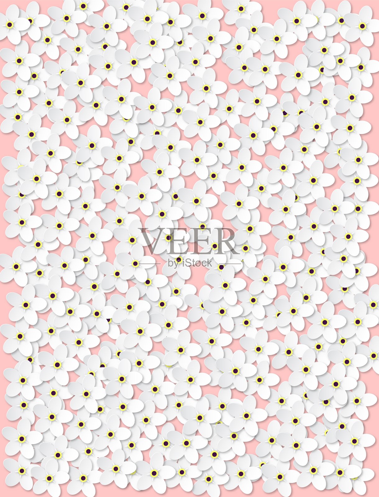 春天夏天的背景与白色勿忘我在一个珊瑚的背景。纸张样式的设计。向量插画图片素材