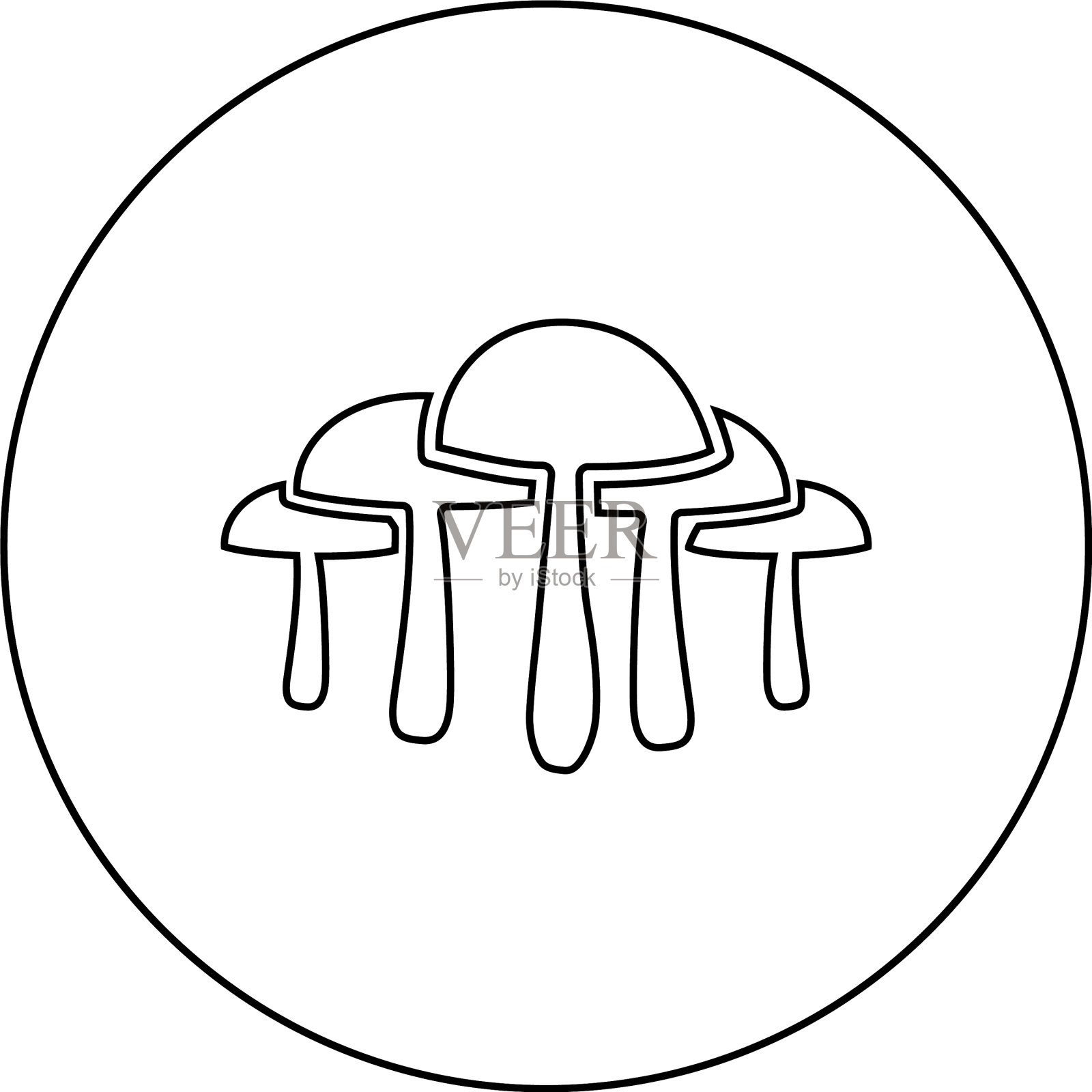 蘑菇图标在圆圈圆形轮廓黑色插画图片素材