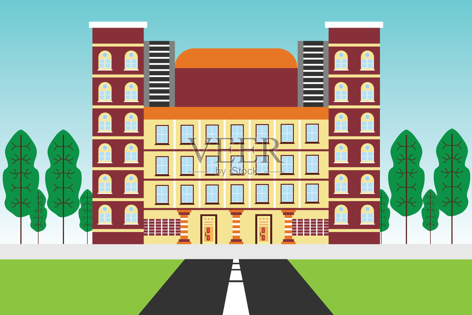 乡村多层酒店的外立面插画图片素材