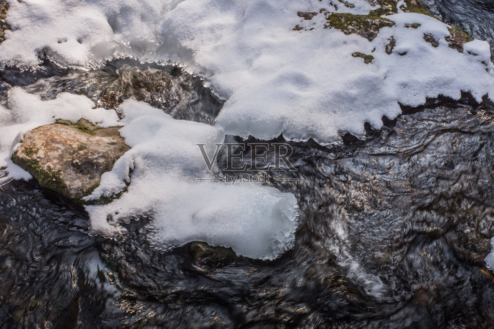 在雪中搅动水流照片摄影图片