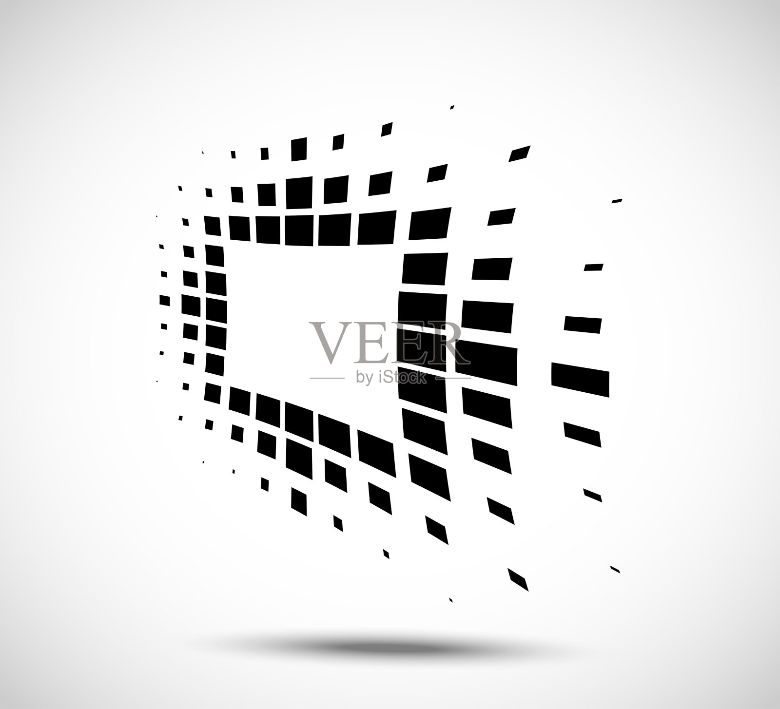 徽章的视角框架。抽象的矩形圆点作为标志设计元素的技术。使用半色调矩形点阵纹理扭曲边框图标。向量。插画图片素材