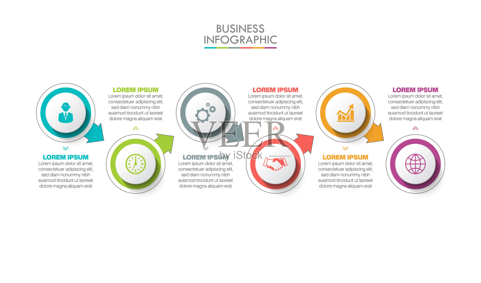 业务数据可视化。时间轴信息图图标设计为抽象的背景模板插画图片素材