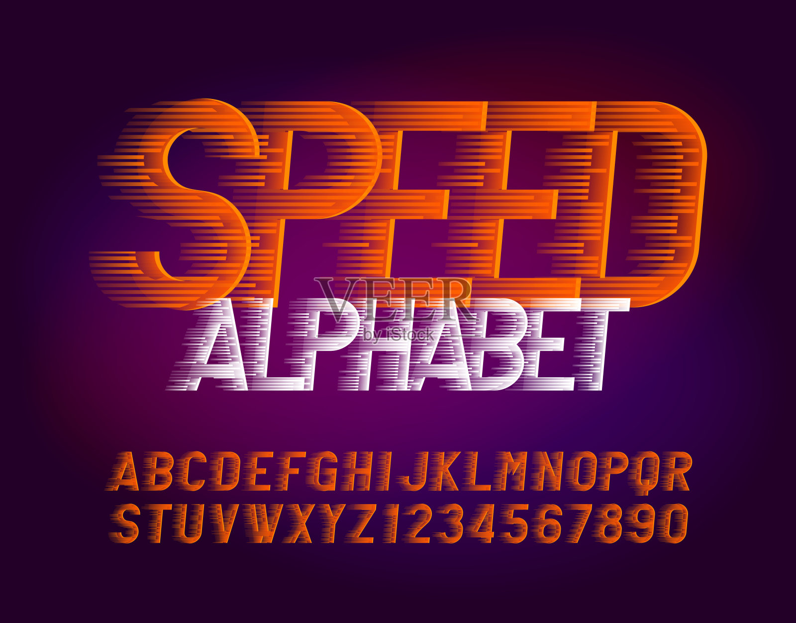 速度字母字体。快速风影响字母和数字。抽象模糊的背景。设计元素图片