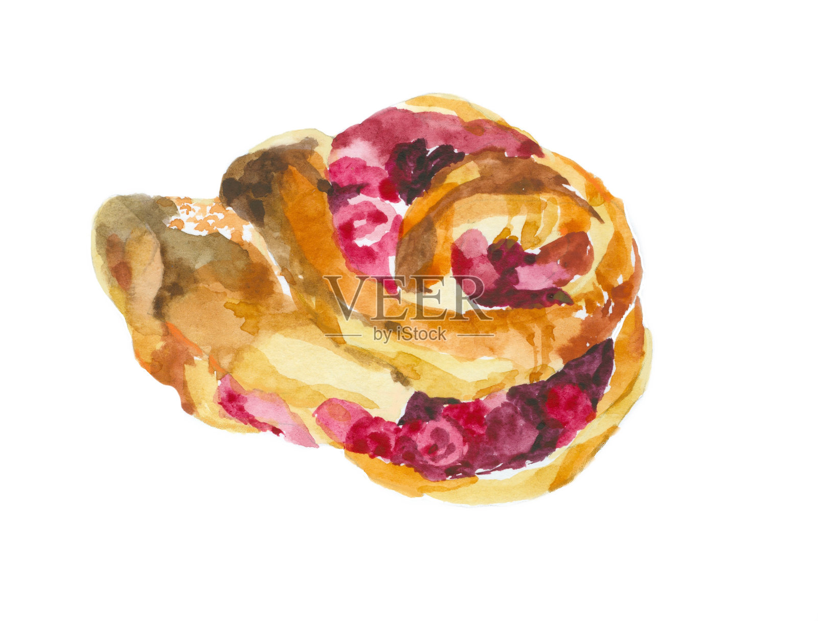 水彩丸子与浆果孤立在白色插图。插画图片素材