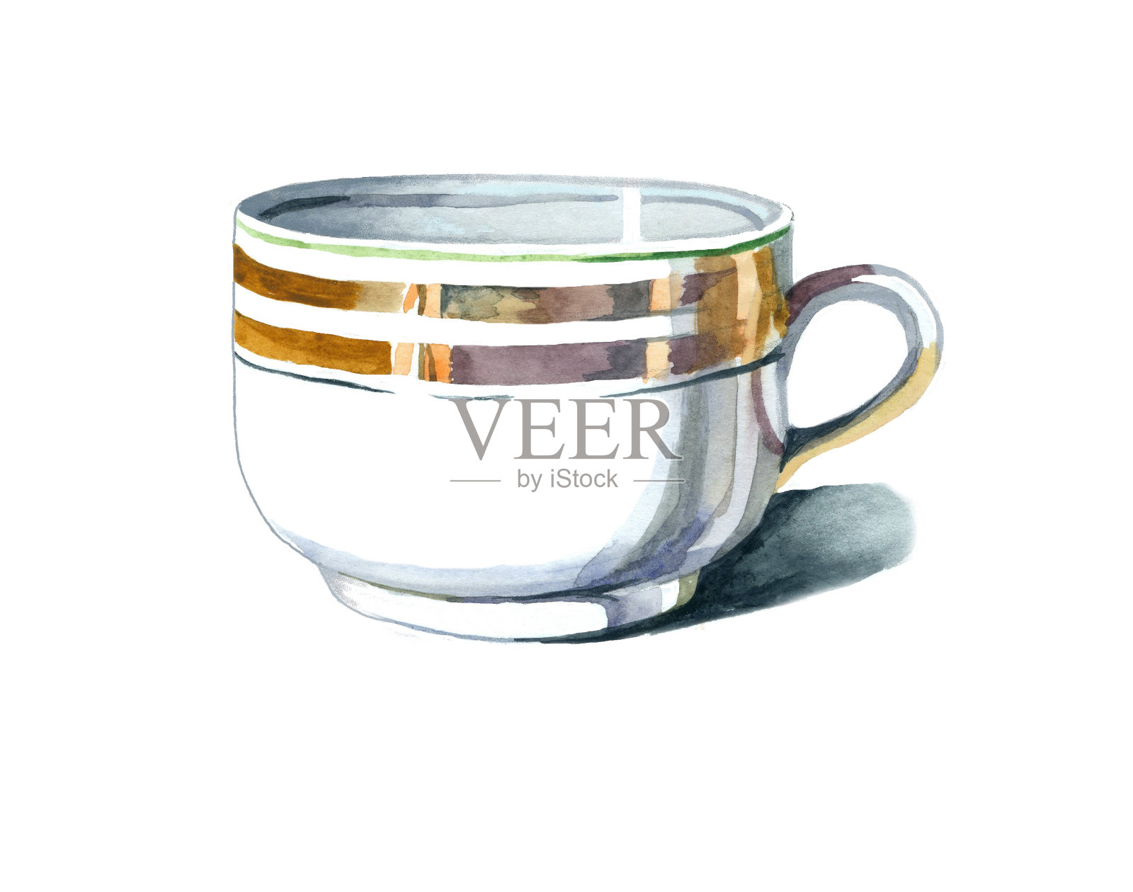 水彩茶杯孤立在白色插图。插画图片素材