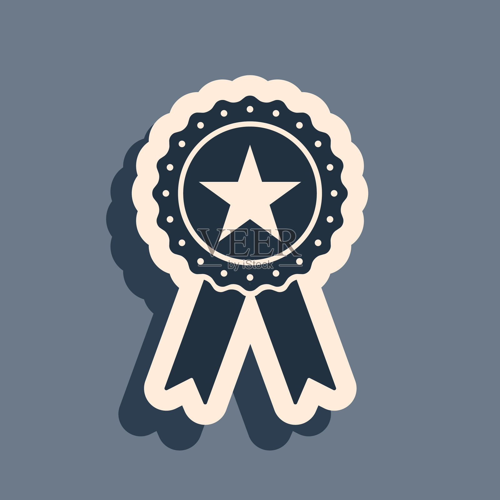 黑色奖章与星和缎带图标插画图片素材