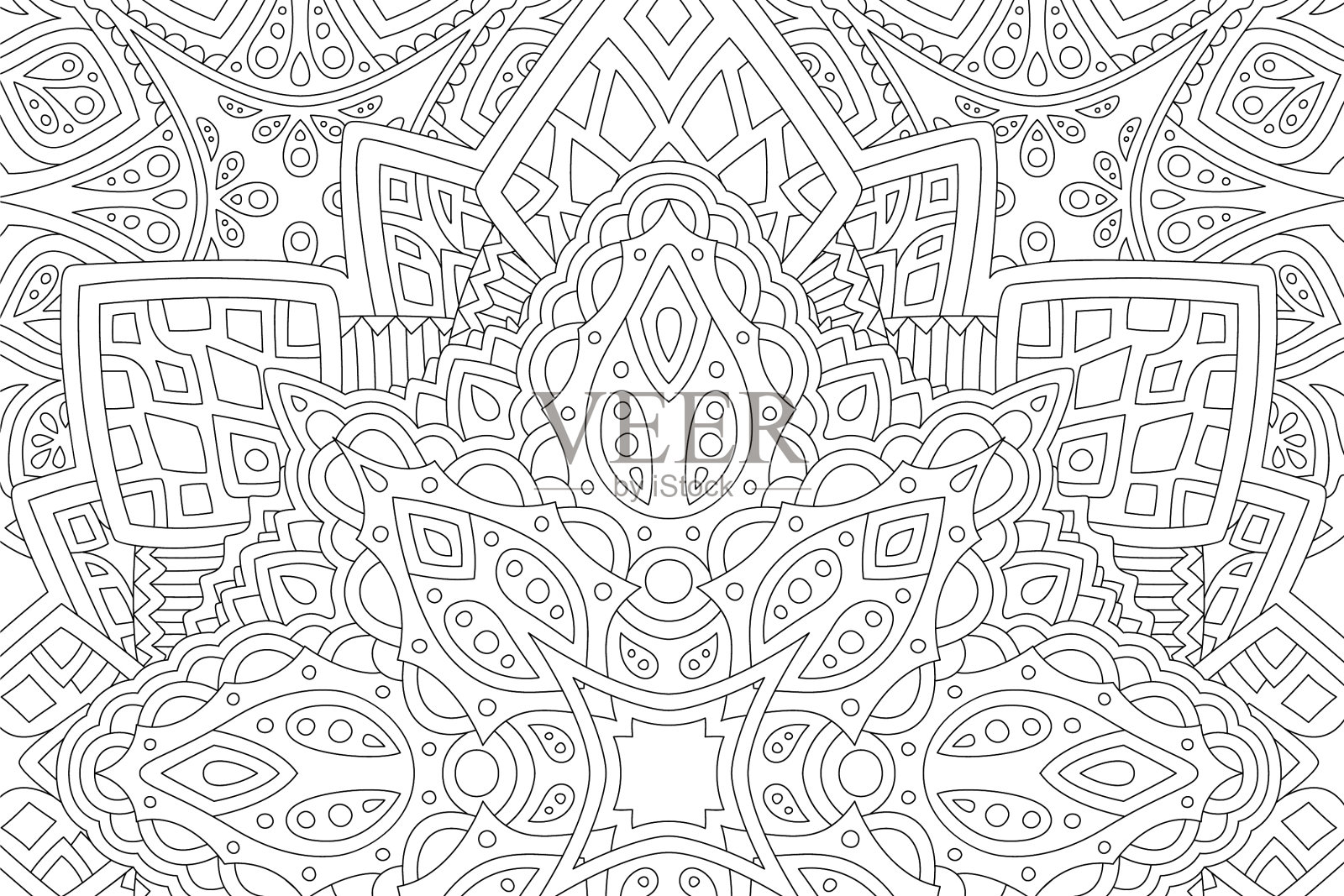 用东方图案涂色书的线条艺术插画图片素材