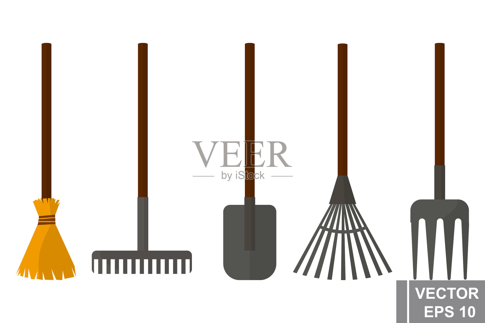 园艺工具，叉，铲，扫把工作插画图片素材