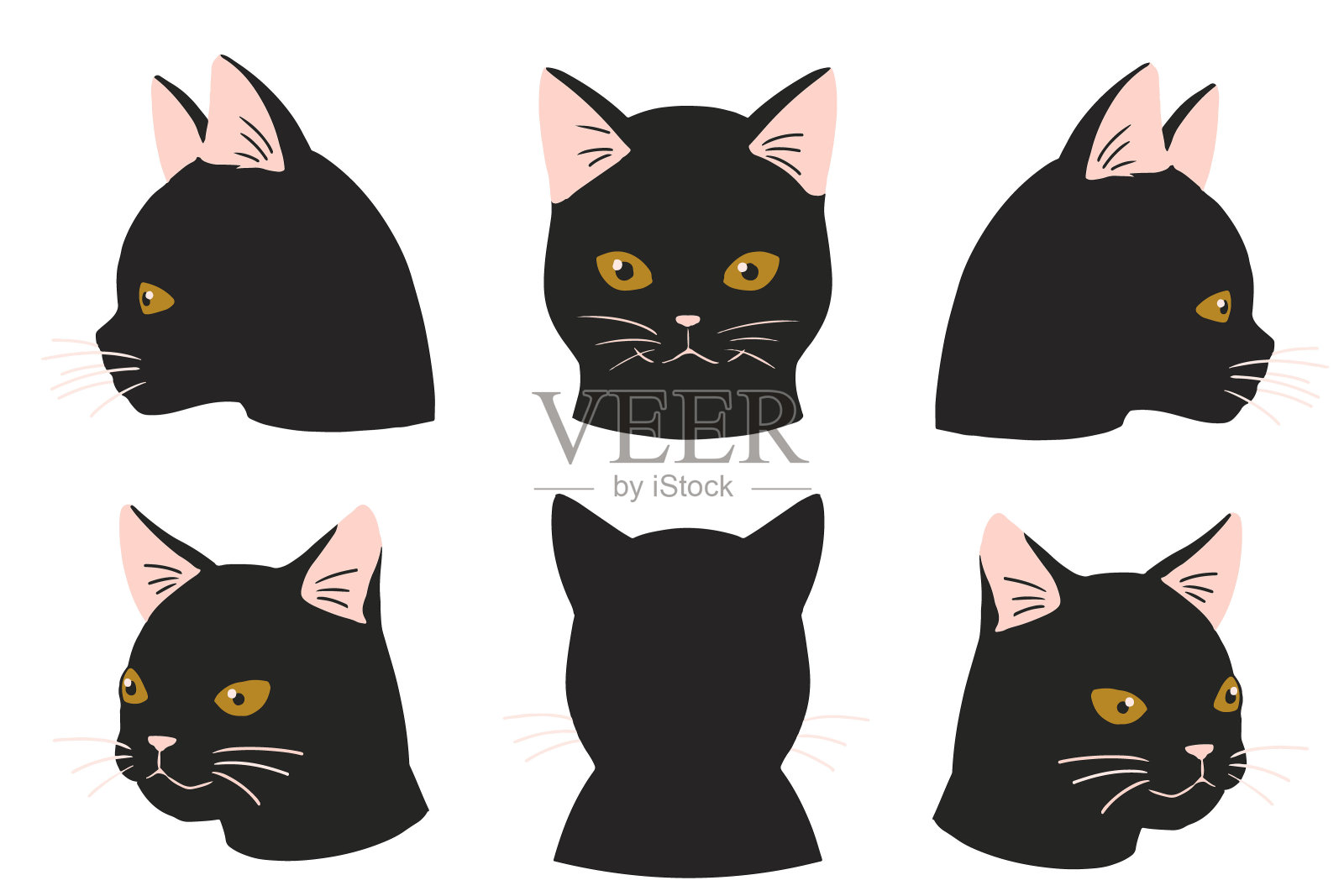 脸朝上的猫，黑猫(没有线)插画图片素材