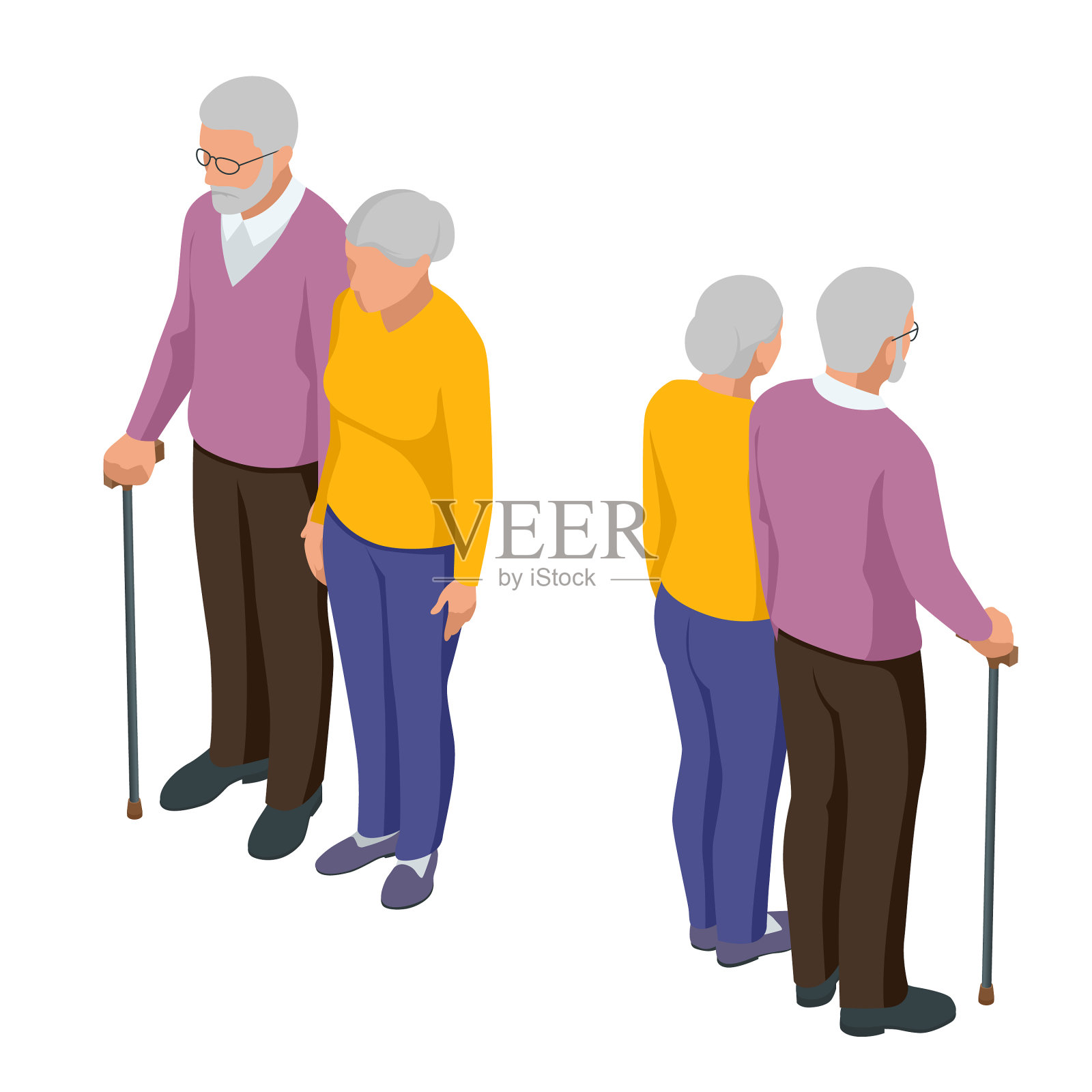 等距老年夫妇老年人孤立在白色设计元素图片