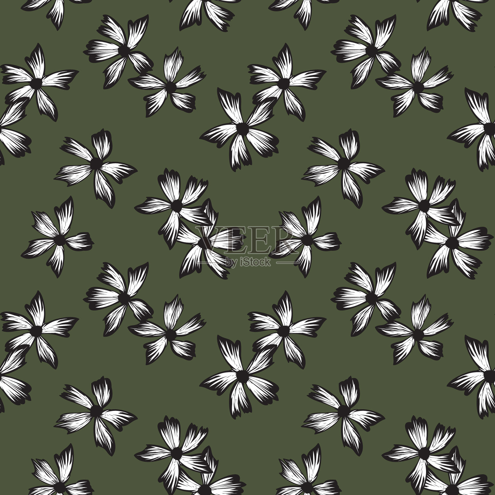 植物笔触花卉无缝图案插画图片素材