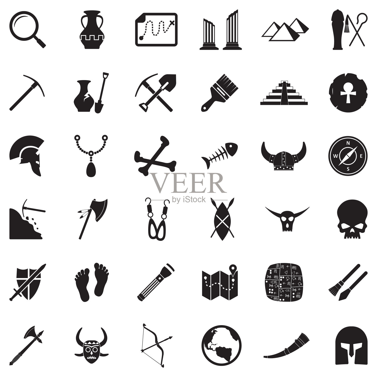 考古学图标。黑色平面设计。矢量插图。插画图片素材