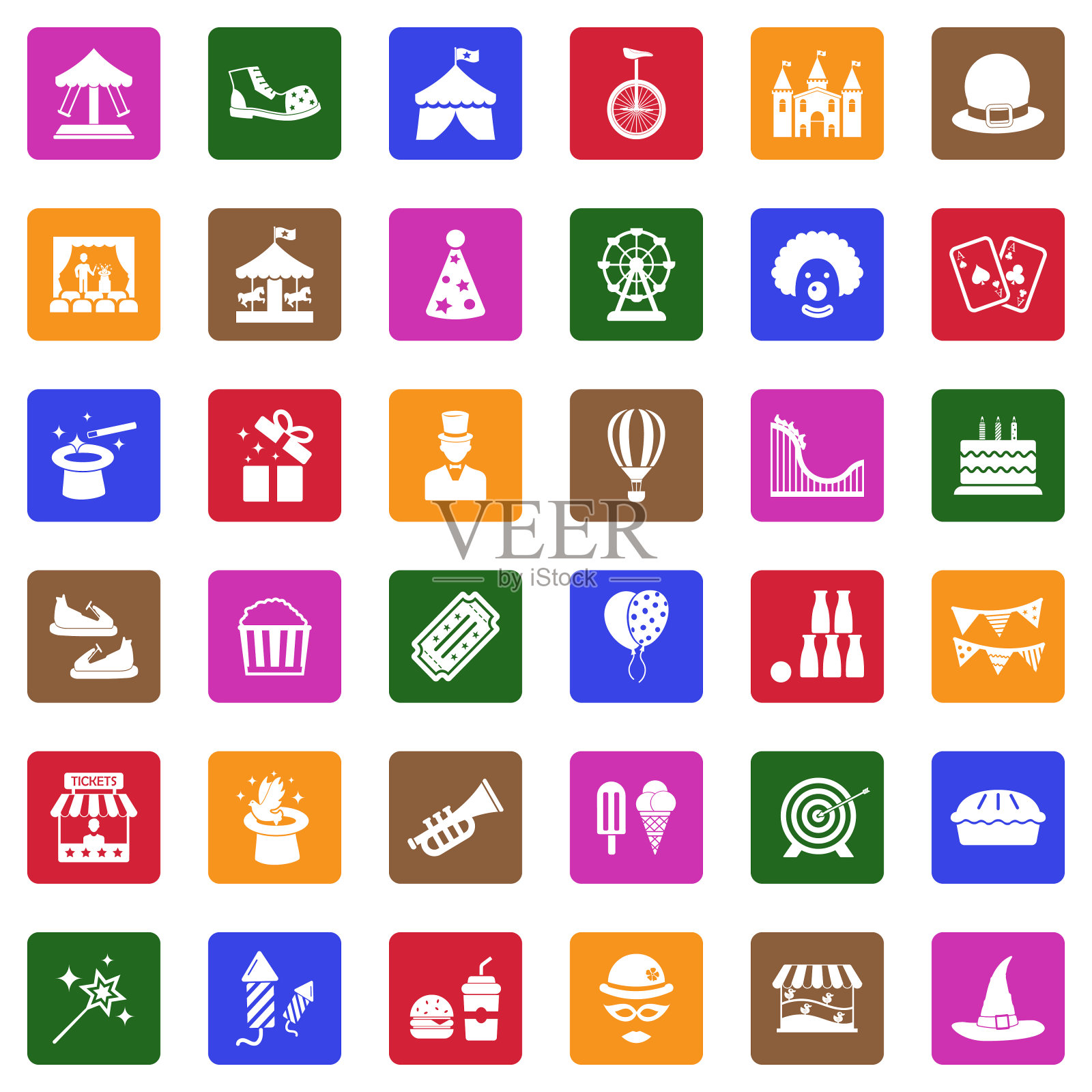 游乐园图标。广场上的白色平面设计。矢量插图。图标素材