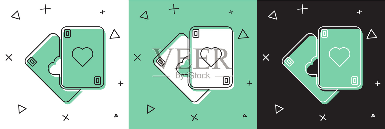 设置纸牌图标隔离在白色和绿色上插画图片素材