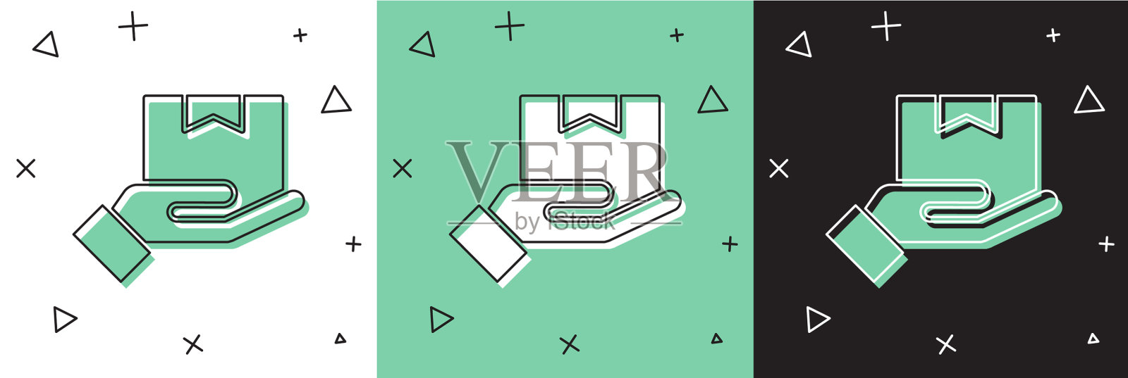 设置投递手与纸板箱图标插画图片素材