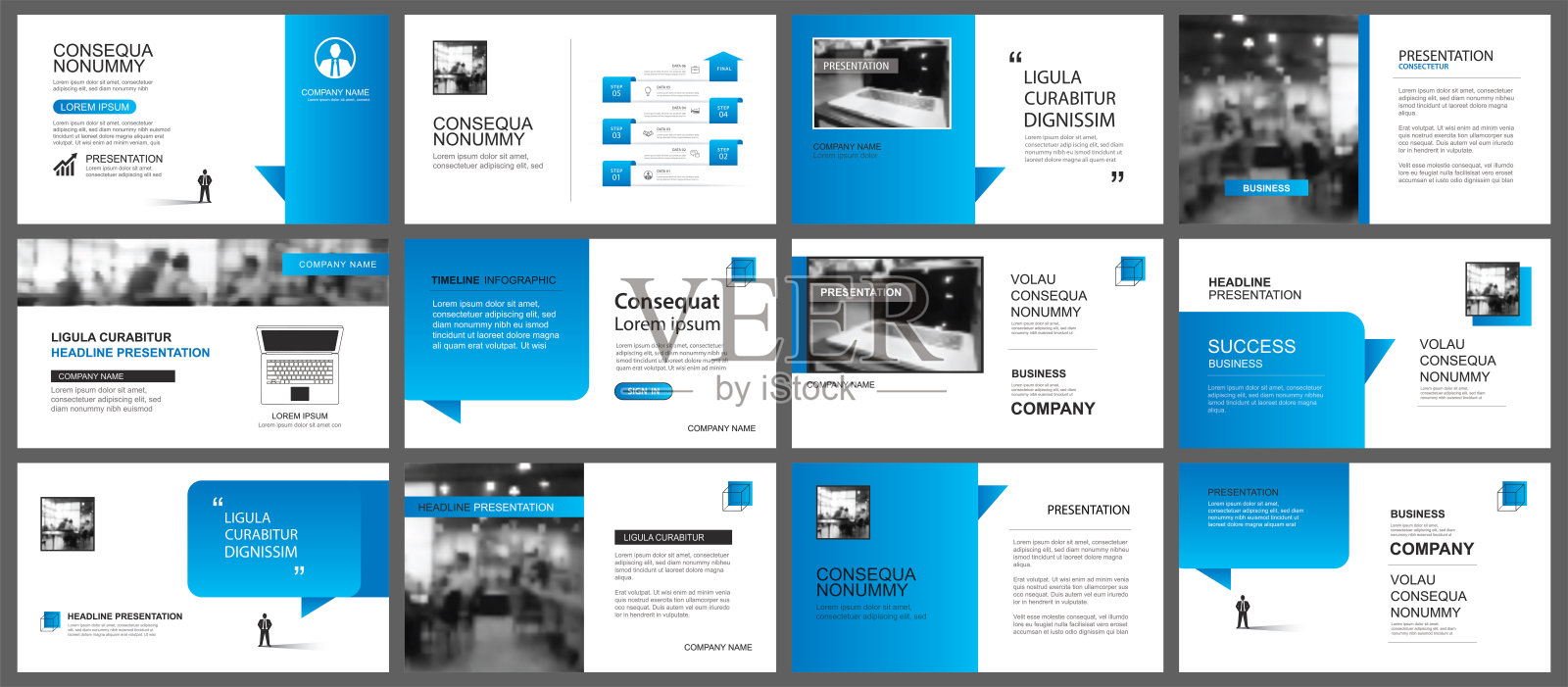 演示文稿和幻灯片布局模板。在纸上语音形状背景中设计蓝色渐变。用于商业年度报告，传单，营销，传单，广告，小册子，现代风格。插画图片素材