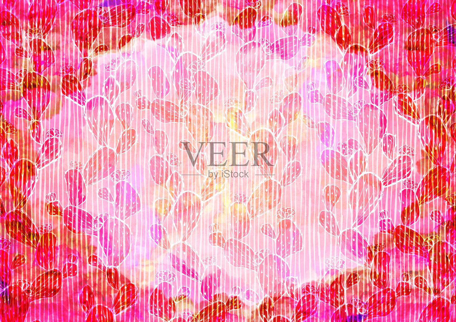 仙人掌背景材料水彩多汁复古闪光框架插画图片素材