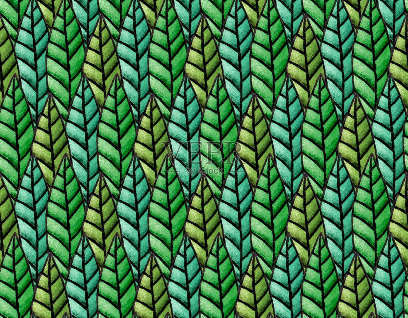 无缝手绘水彩叶图案插画图片素材