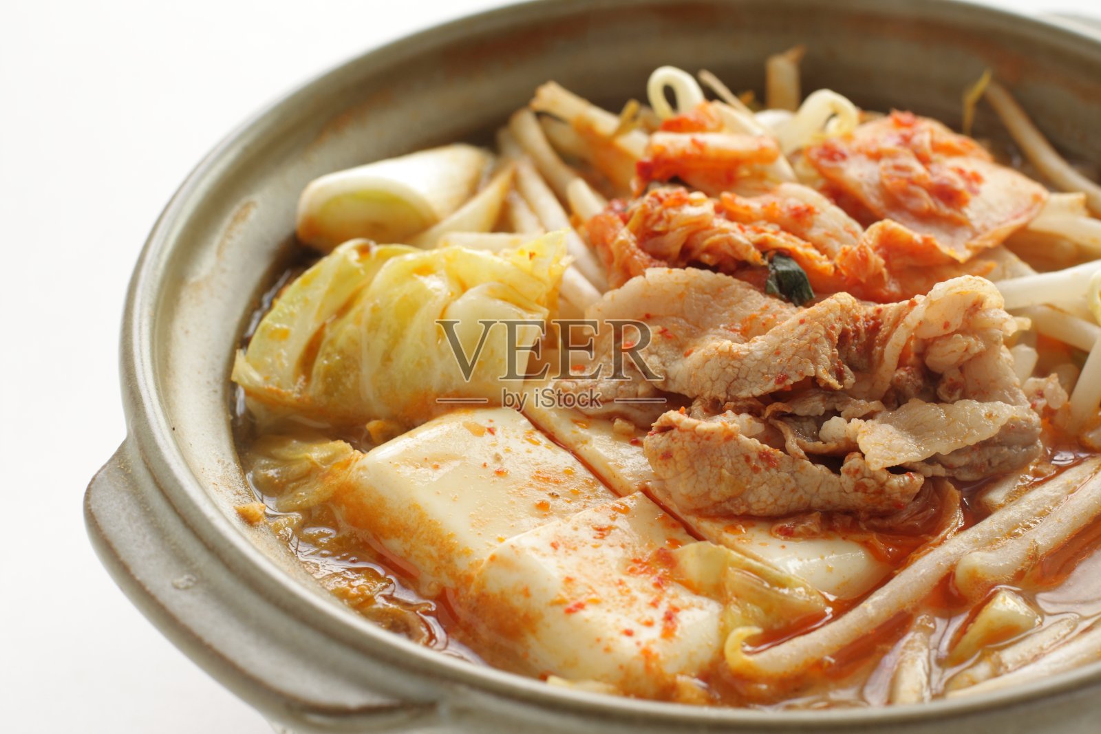 韩国食品，泡菜和猪肉火锅照片摄影图片