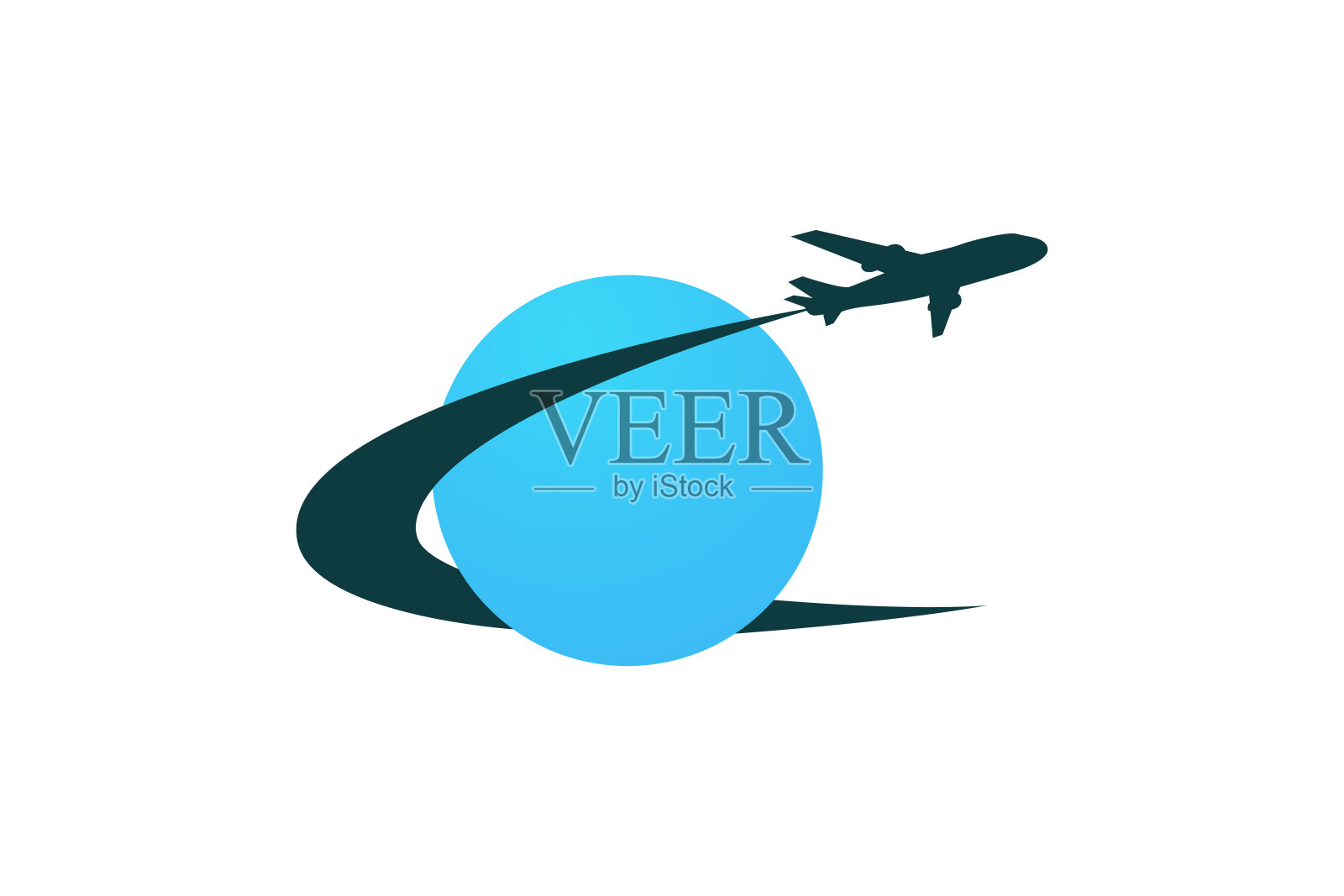 飞机旅行的标志。乘飞机环游世界。环球飞行。旅行社标志。矢量插图。插画图片素材