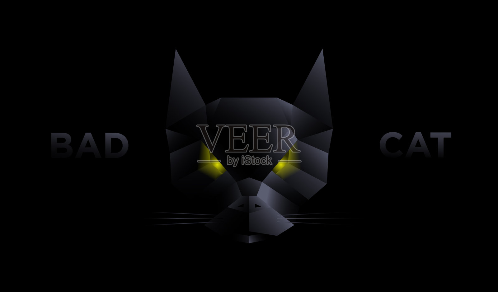 多边形折纸风格的可怕的猫与黑色的背景。插画图片素材