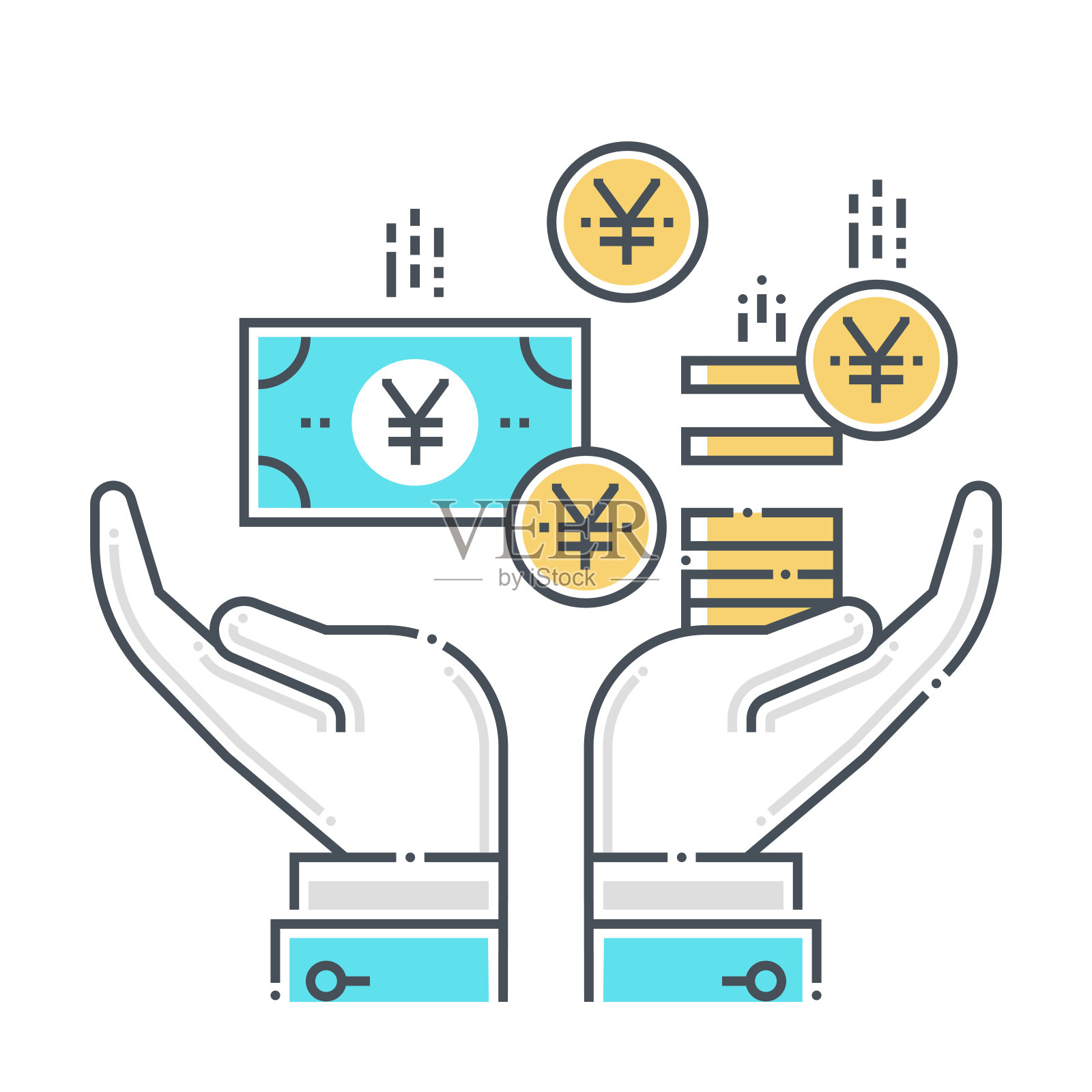 收入相关色线矢量图标，插图插画图片素材