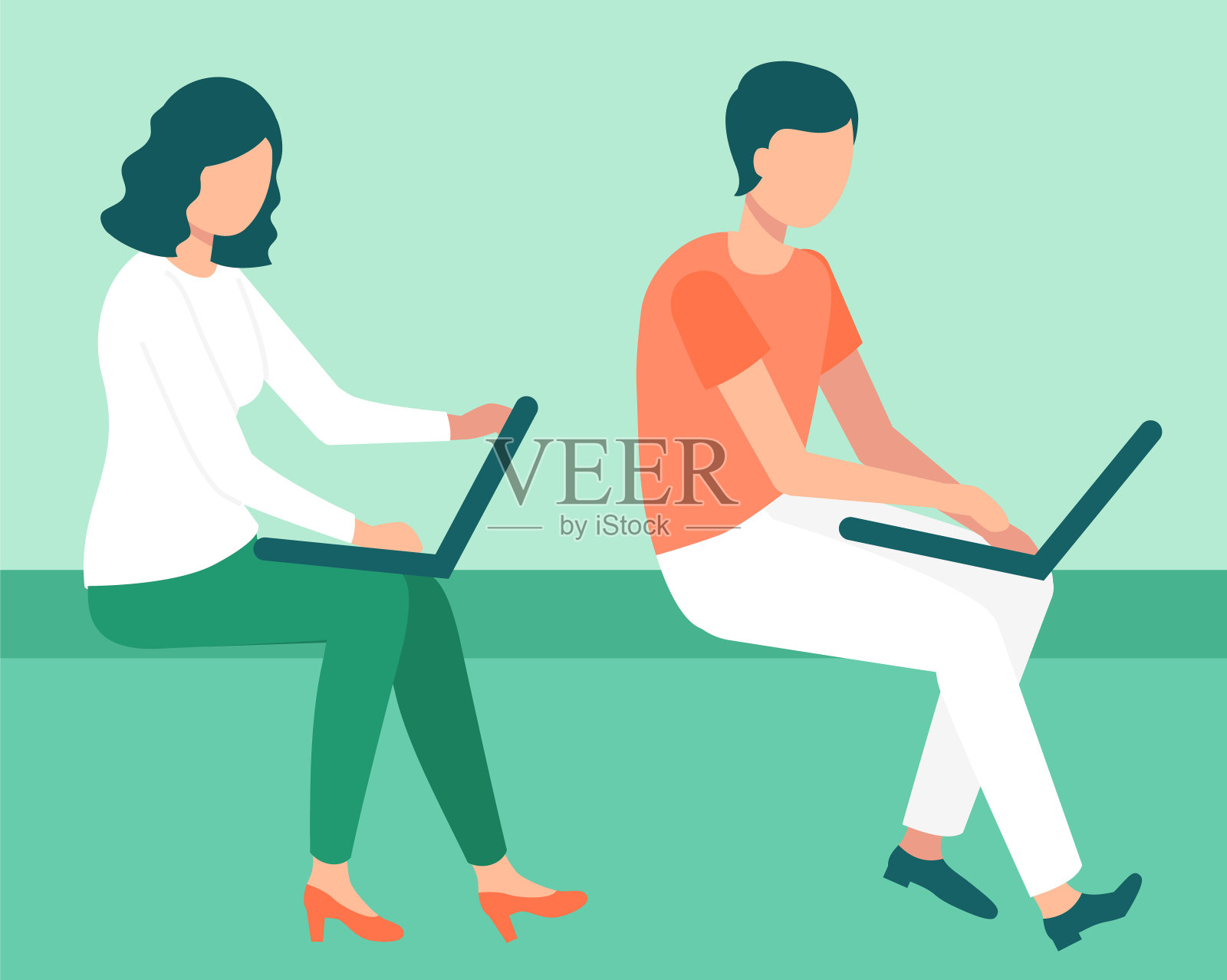 用笔记本电脑工作的人，最好的服务向量插画图片素材